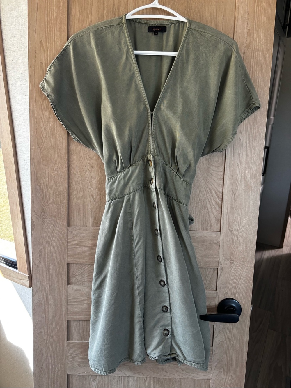 Quince Button Front Dress Size S Olive Capsule Summer Tencel - Picture 2 of 7